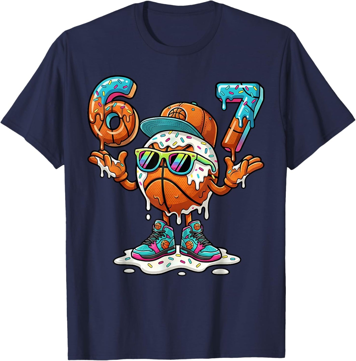 67 Meme Six Seven 6 7 Meme Funny Basketball Ice Cream T-Shirt - T-Shirt | Navy