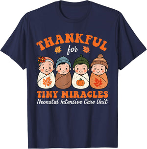 Thankful for Tiny Miracles NICU Baby Funny Thanksgiving Fall T-Shirt - T-Shirt | Navy