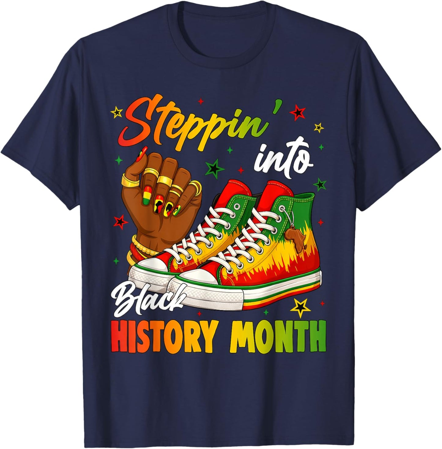 Steppin' Into Black History Month Black Sneakers Women Girls T-Shirt - T-Shirt | Navy