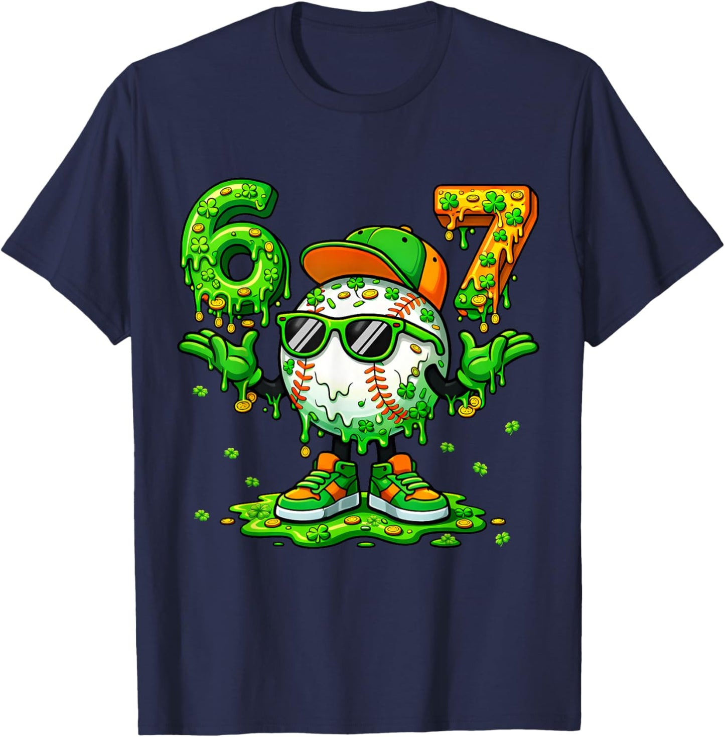 Drip Baseball Irish Shamrock St Patricks Men Boy Kid T-Shirt - T-Shirt | Navy