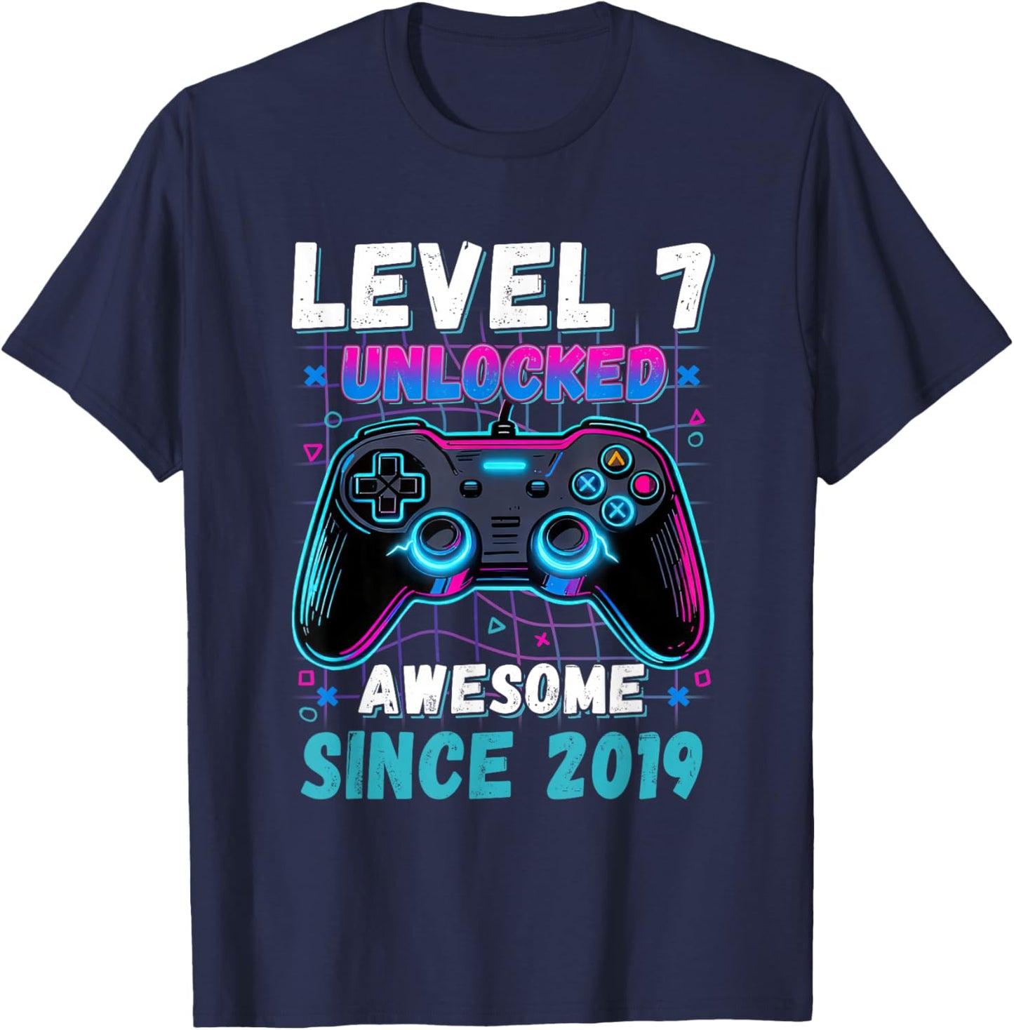 Level 7 Unlocked Awesome Since 2019 Seven 7th Birthday Boys T-Shirt - T-Shirt | Navy