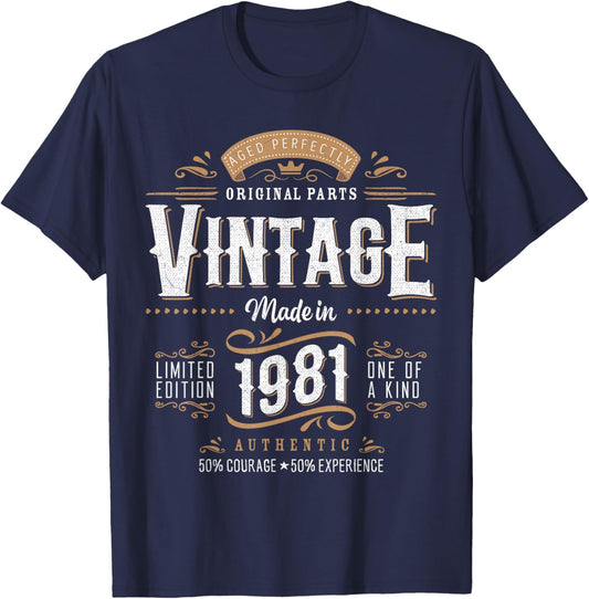 Vintage 1981 Dual Sided 45th Birthday 45 Years Old T-Shirt - T-Shirt | Navy