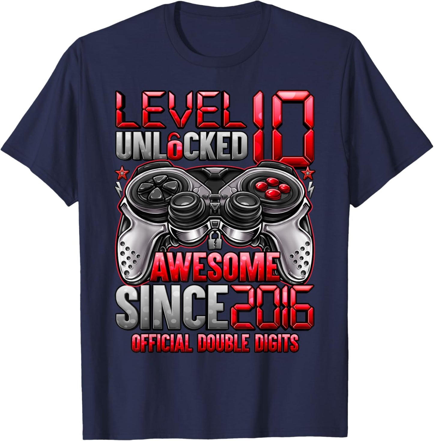 Official Double Digits Level 10 Unlocked 10th Birthday Boy T-Shirt - T-Shirt | Navy