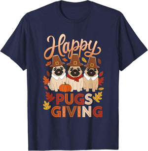 Thanksgiving Happy Pugsgiving Funny Pug Dog Owners T-Shirt - T-Shirt | Navy