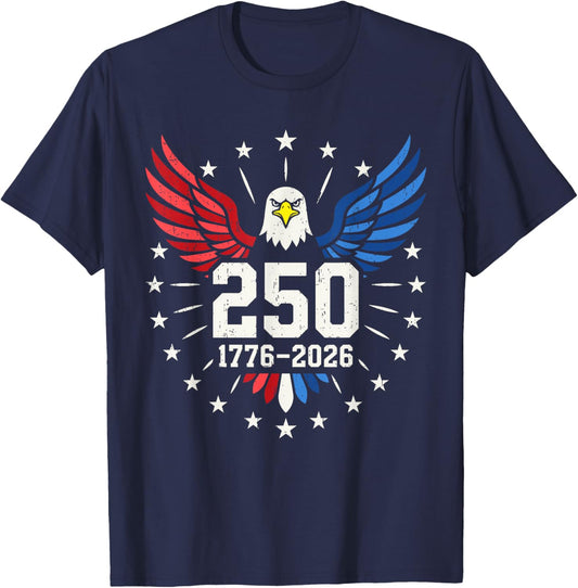 Flag Vintage 250 Years American 1776 2026 250th USA Birthday T-Shirt - T-Shirt | Navy