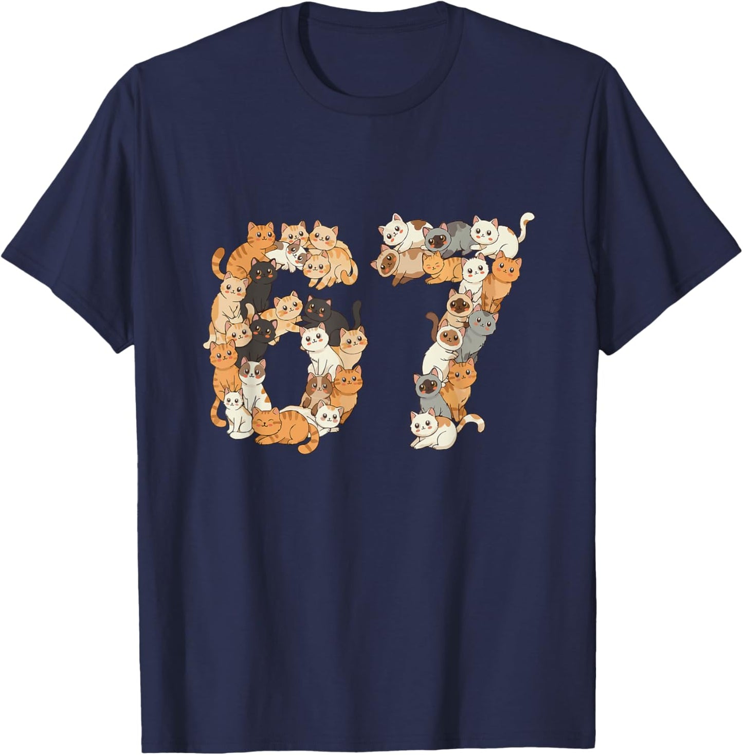 67 Shirt with Cats Meme Boys Girls Kittens 67 Cat Six Seven T-Shirt - T-Shirt | Navy