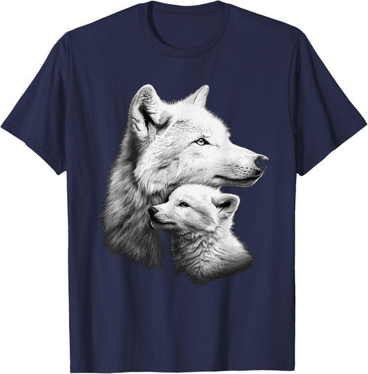 Wolf and Wolf Cub Men Wolf Lover Women Girls Cute Wolf T-Shirt - T-Shirt | Navy