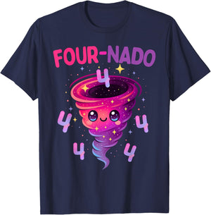 Four Nado Warning 4th Birthday Cute Tornado Themed Kids T-Shirt - T-Shirt | Navy