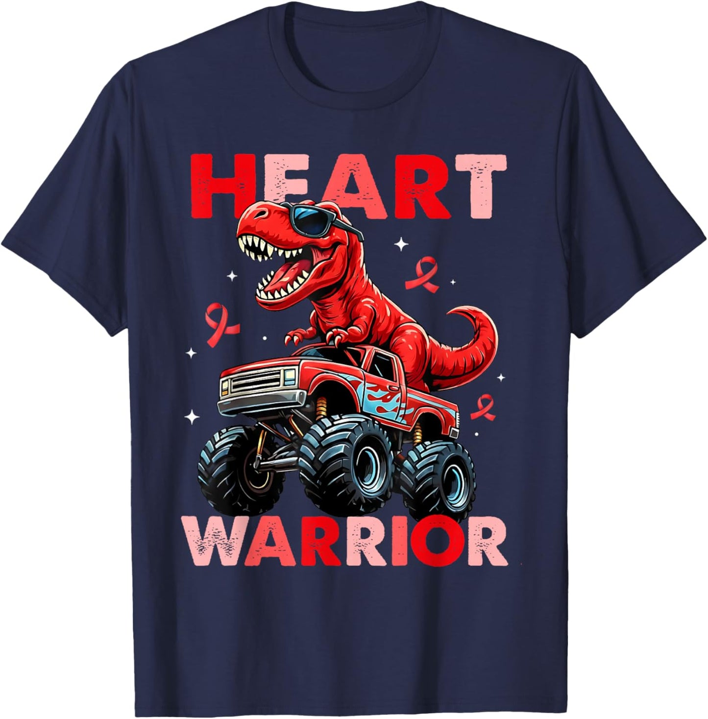 Dino Trex Boys Toddler Heart Warrior Heart Disease Awareness T-Shirt - T-Shirt | Navy