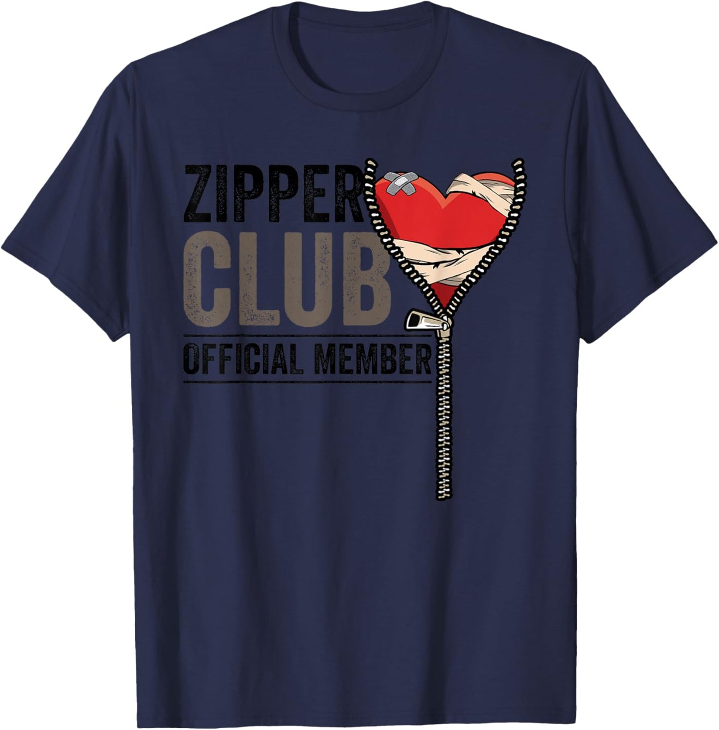 Open Heart Surgery Survivor Zipper Club Member Get Well Gift T-Shirt - T-Shirt | Navy