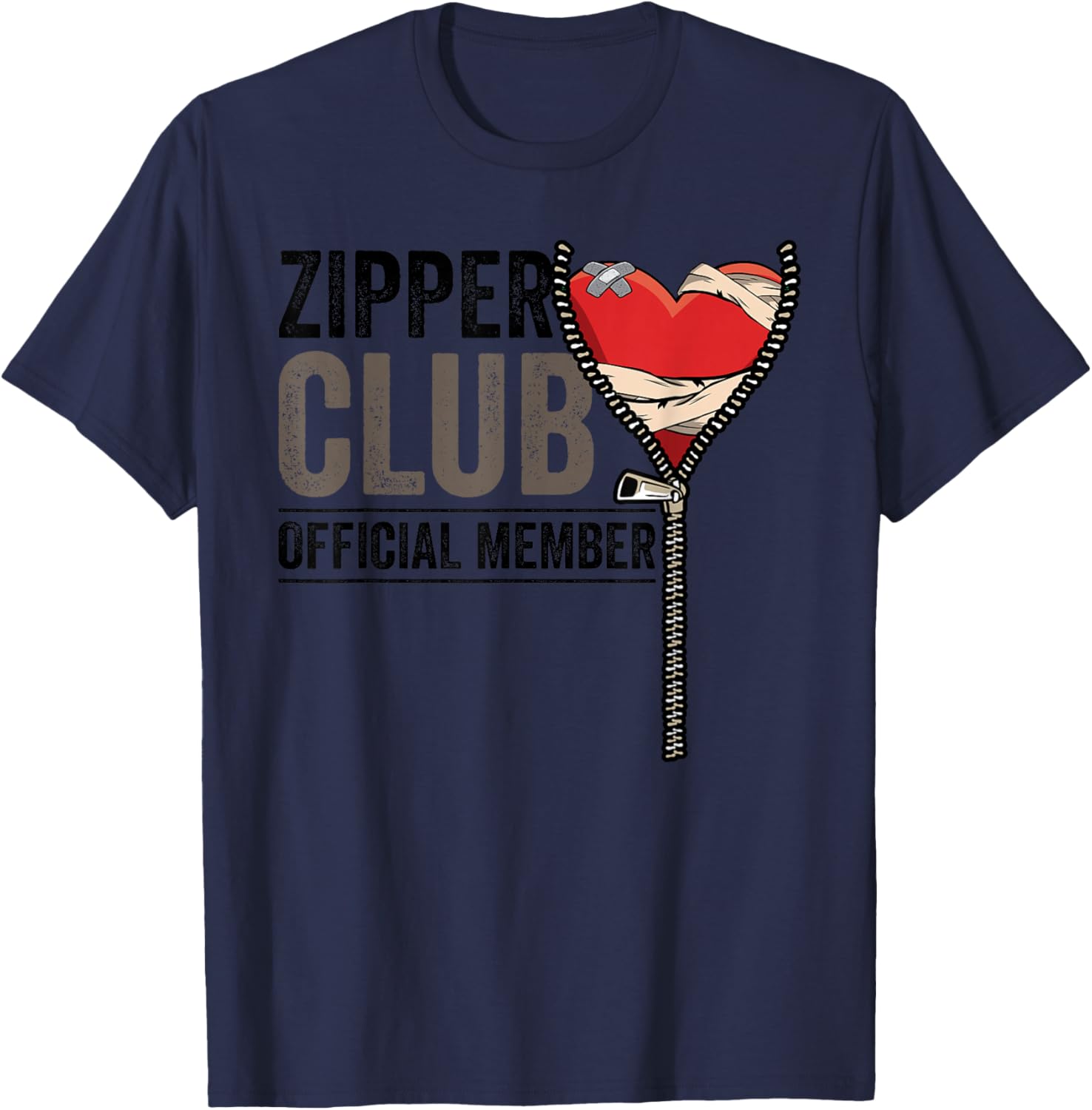 Open Heart Surgery Survivor Zipper Club Member Get Well Gift T-Shirt - T-Shirt | Navy
