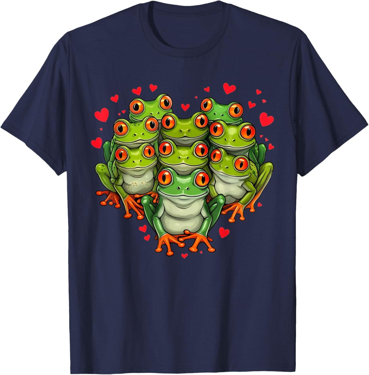 Adorable Frog Valentine Heart Formation Funny Toad Graphic T-Shirt - T-Shirt | Navy