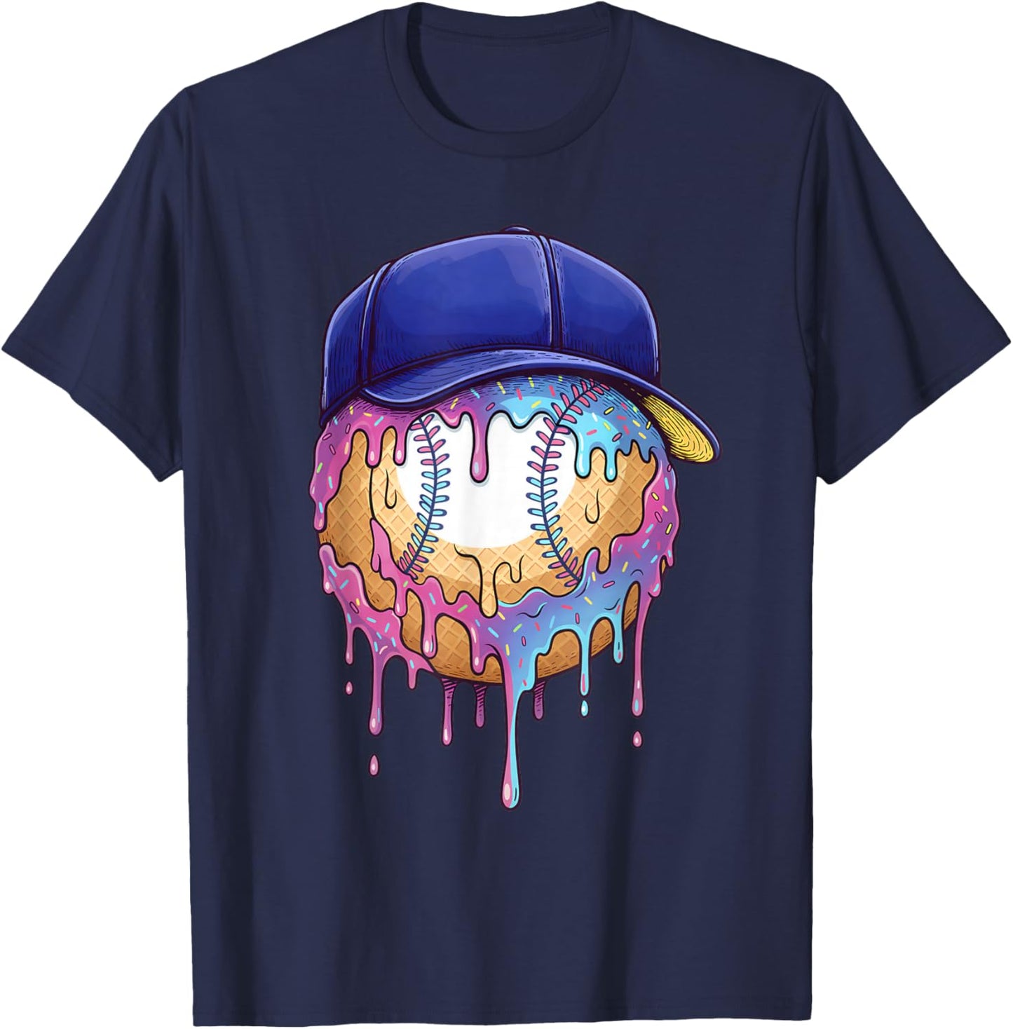 Baseball Drip for Boys Ice Cream Drip Baseball Sport Lover T-Shirt - T-Shirt | Navy