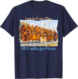 Minimalist Zen Art Walk for Peace Monks with Aloka Dog T-Shirt - T-Shirt | Navy
