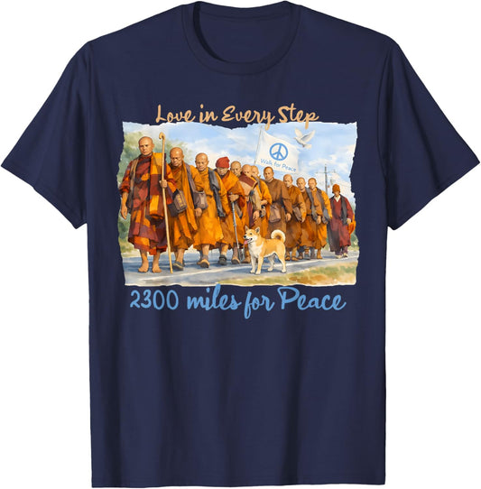 Minimalist Zen Art Walk for Peace Monks with Aloka Dog T-Shirt - T-Shirt | Navy
