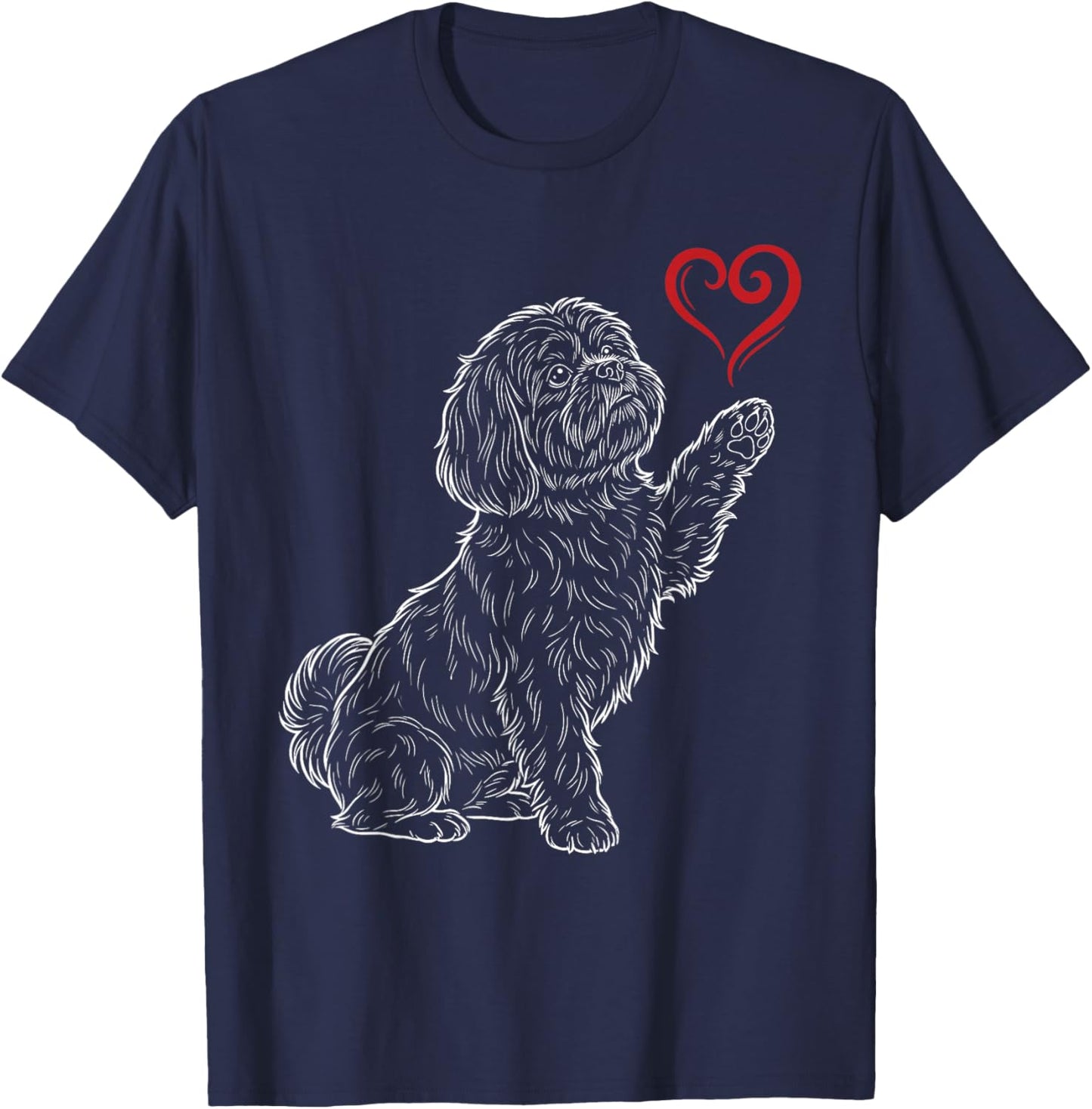Shih Tzu Lover Dog Art Holding Heart Valentines T-Shirt - T-Shirt | Navy