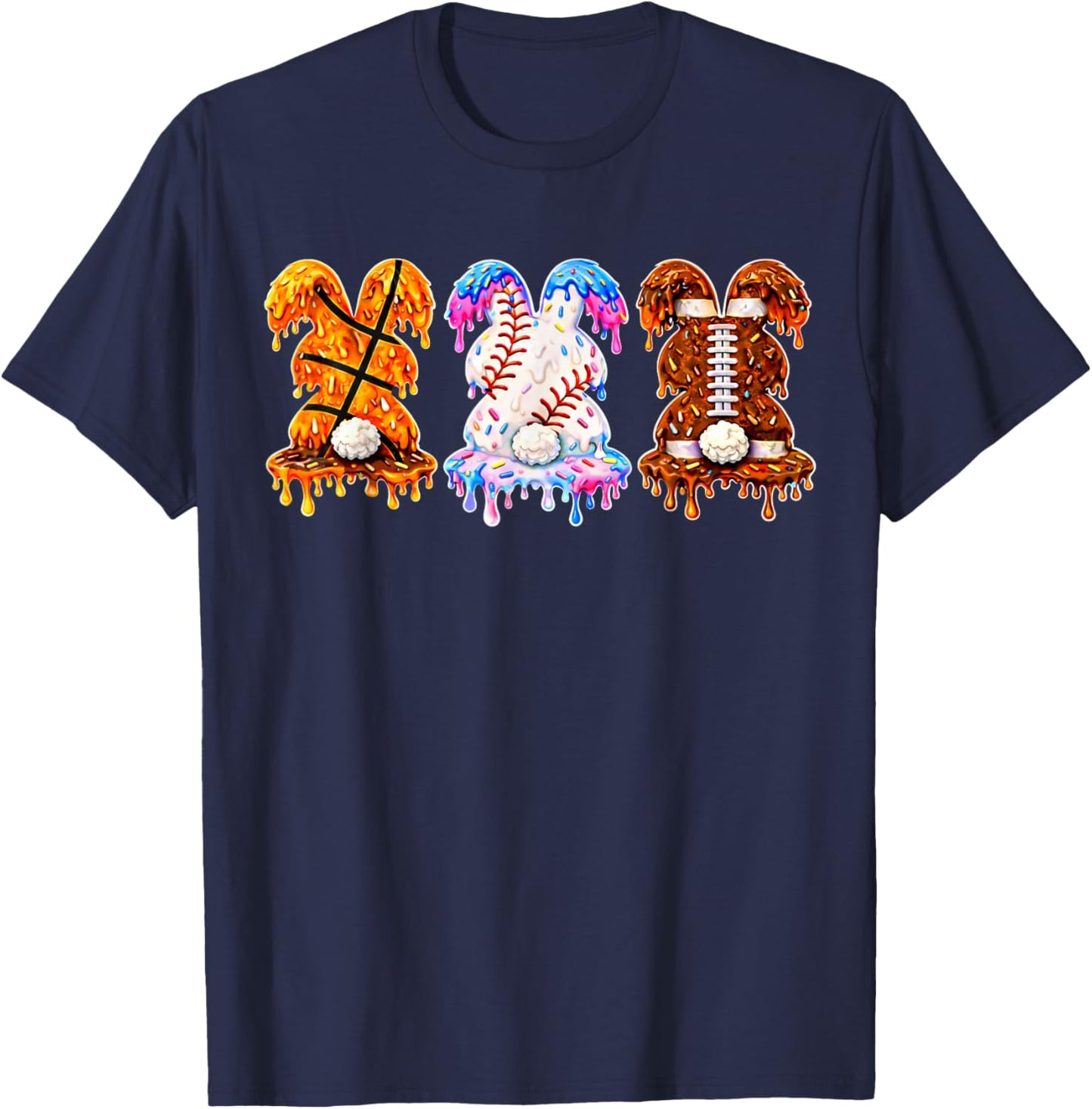 Ice Cream Drip Basketball Baseball Football Easter Gifts T-Shirt - T-Shirt | Navy
