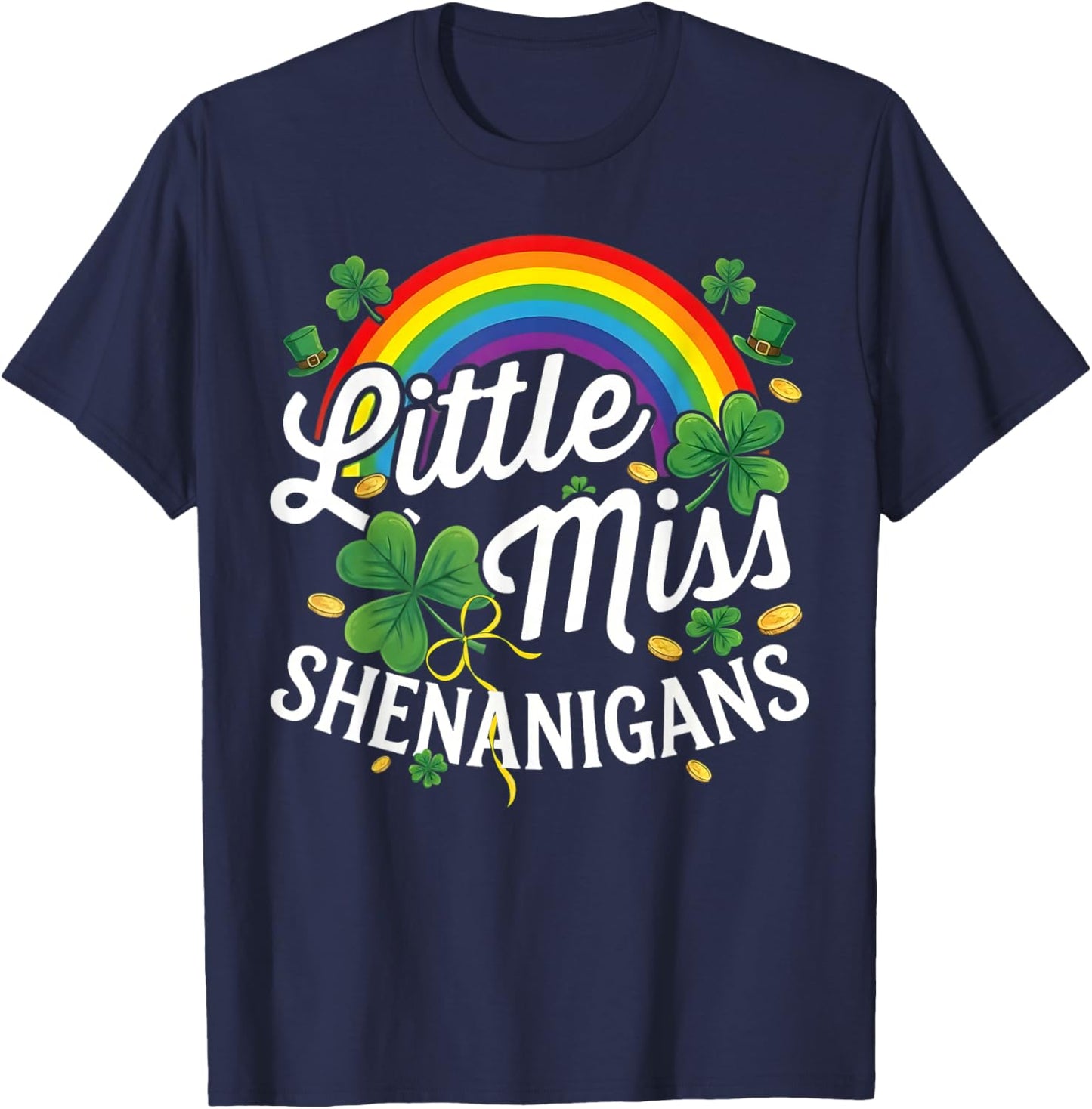 Little Miss Shenanigans St Patrick's Day Lucky Irish Girl T-Shirt - T-Shirt | Navy