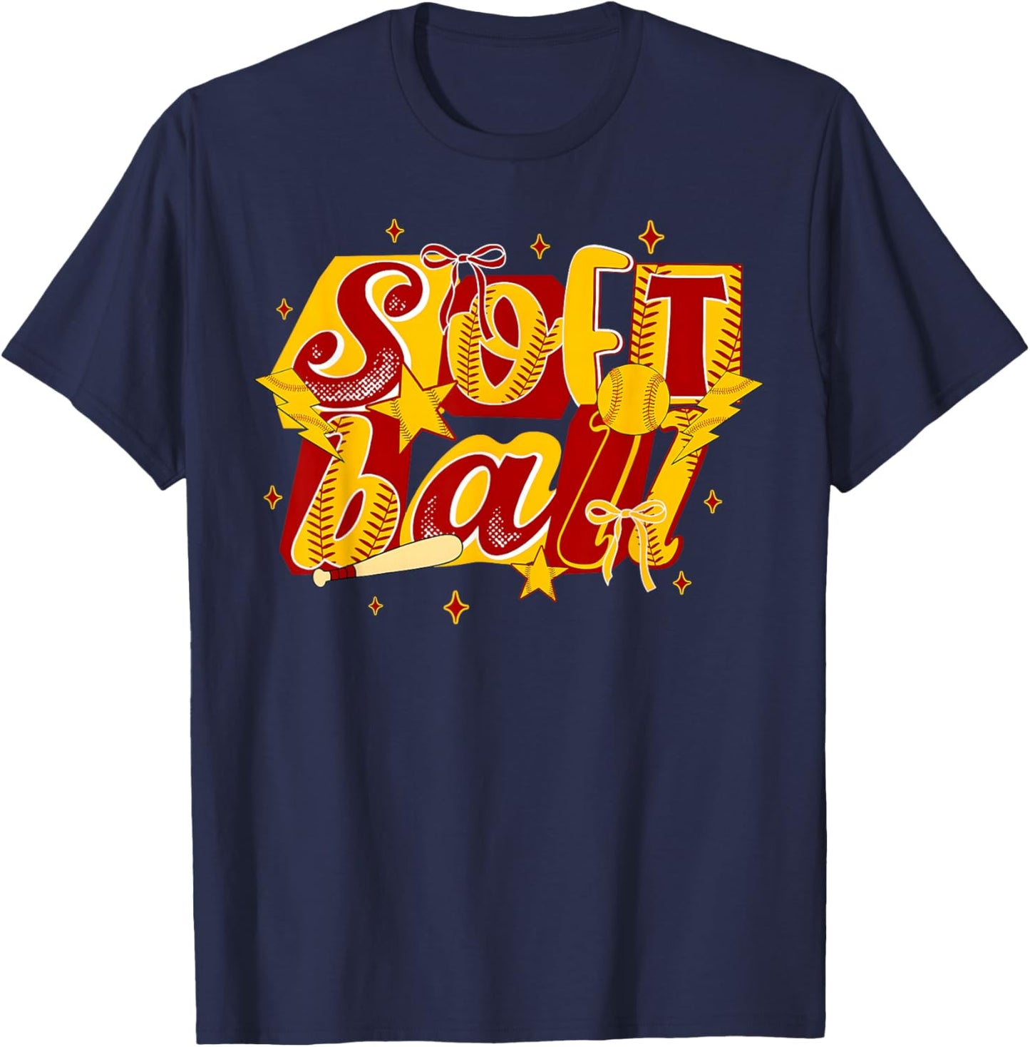Softball Season Game Day Coquette Bow Retro Girl Women T-Shirt - T-Shirt | Navy