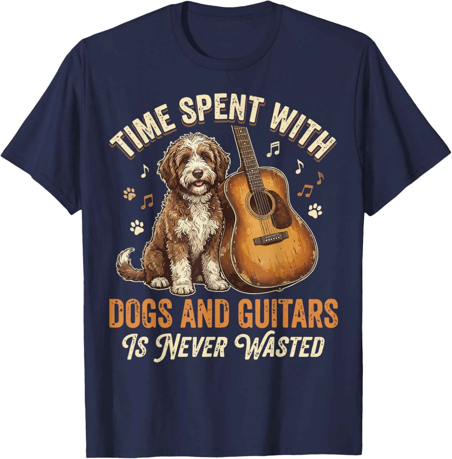 Time Spent with Dogs and Guitars is Never Wasted T-Shirt - T-Shirt | Navy