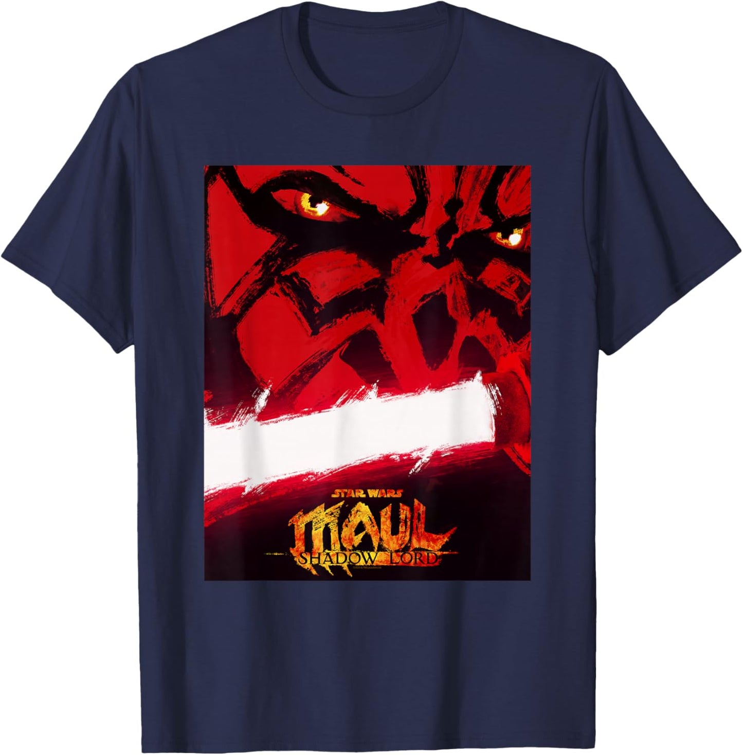 Star Wars Maul Shadow Lord Close Up Face And Lightsaber Art T-Shirt - T-Shirt | Navy