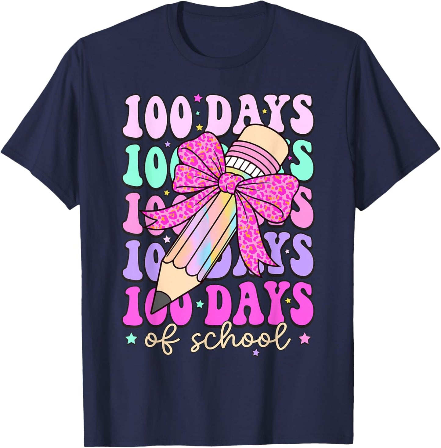 100 Days of School Girls Coquette Bow 100th Day of School T-Shirt - T-Shirt | Navy