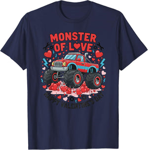 Monster of Love Boys Girls Valentines Day Monster Truck T-Shirt - T-Shirt | Navy