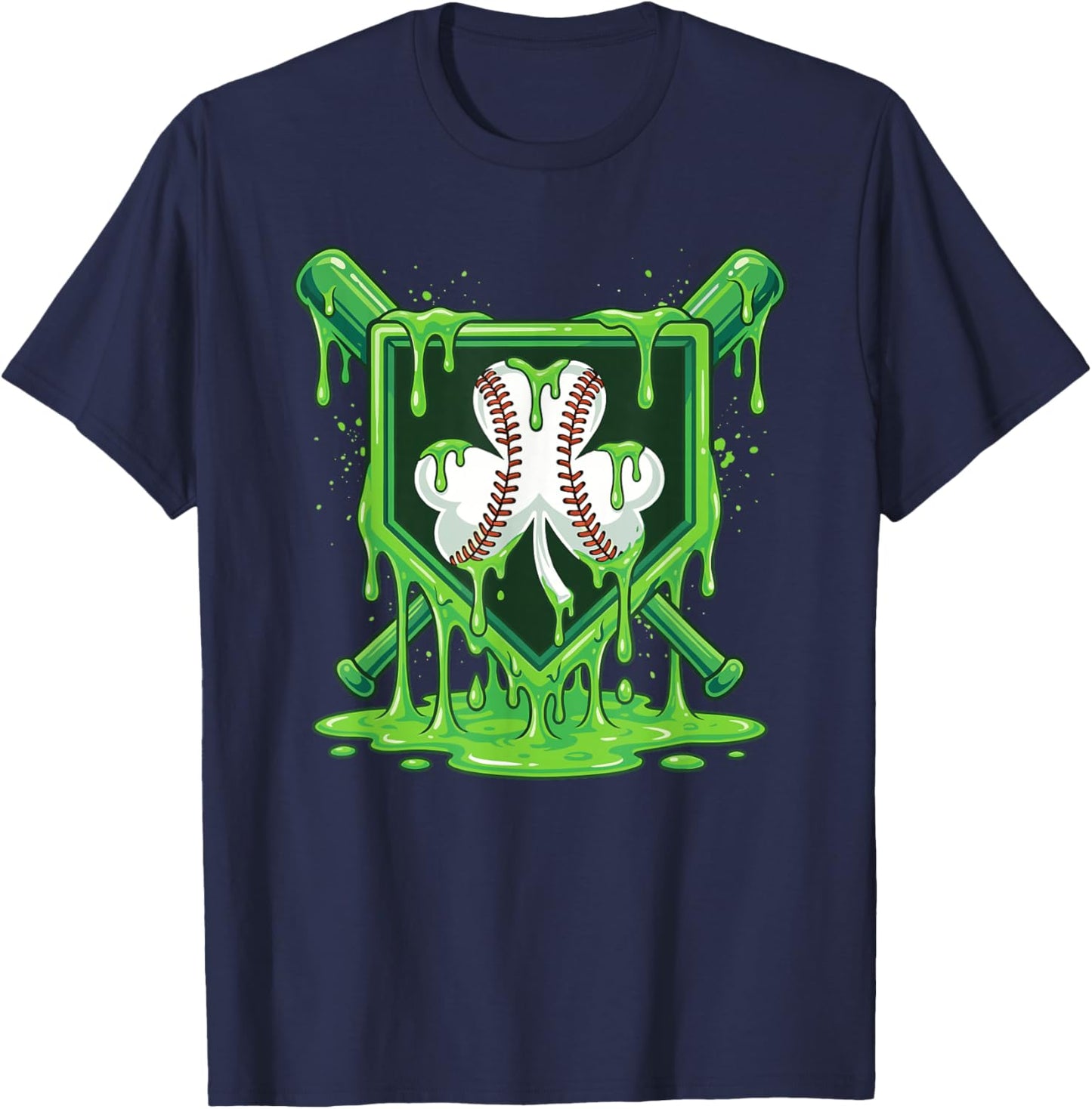 St Patrick Day Baseball Drip Ice Cream Baseball Shamrock Men T-Shirt - T-Shirt | Navy