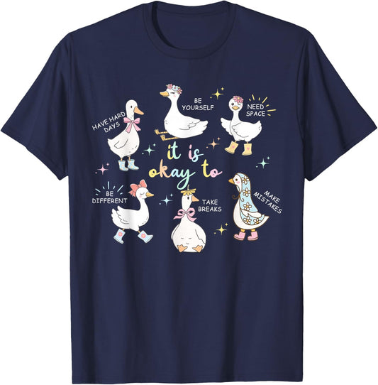 It is Okay to Cute Goose Autism Awareness Mental Health T-Shirt - T-Shirt | Navy