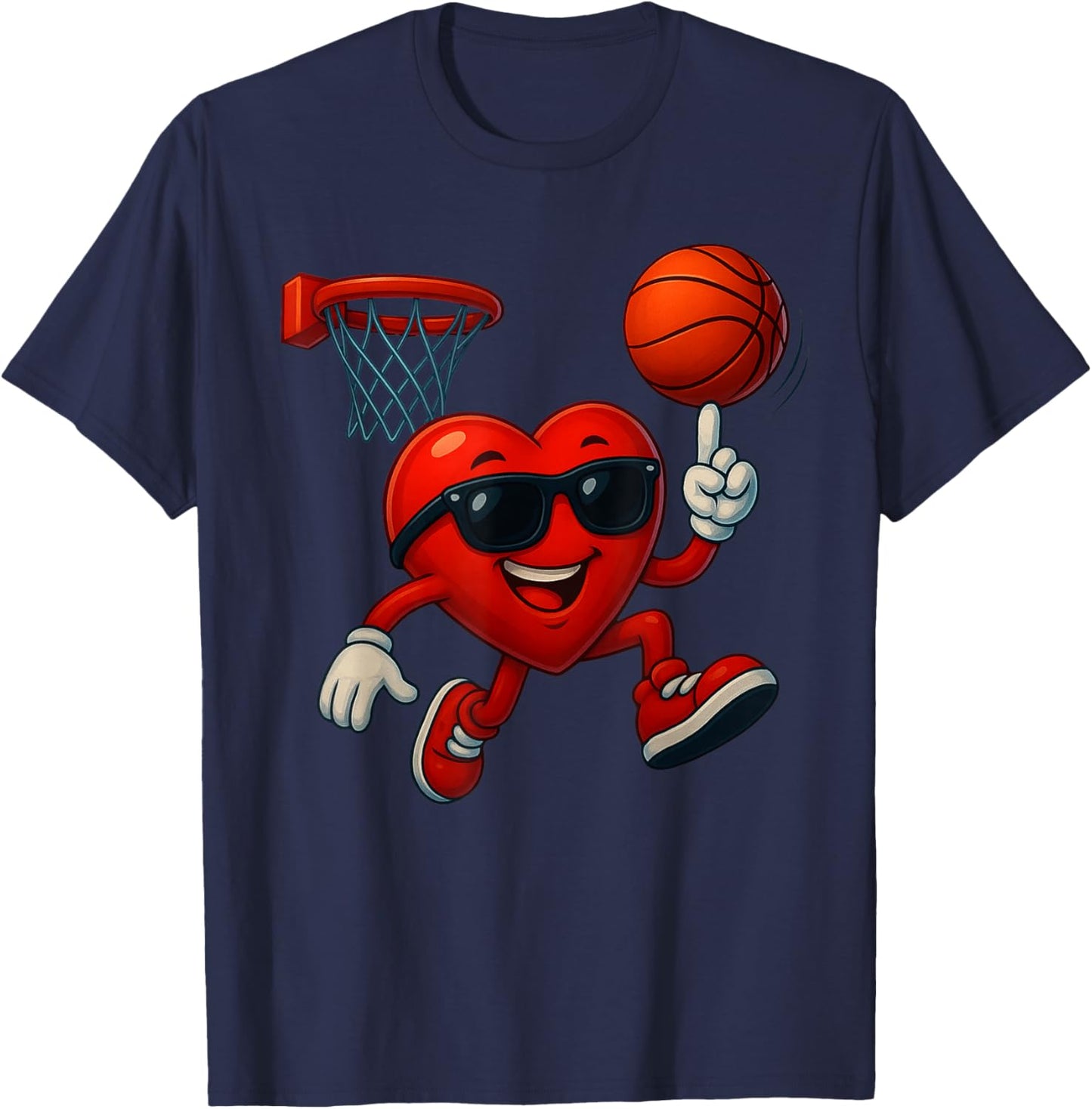 Valentines Day Basketball Funny Red Heart Love Boys Kids T-Shirt - T-Shirt | Navy