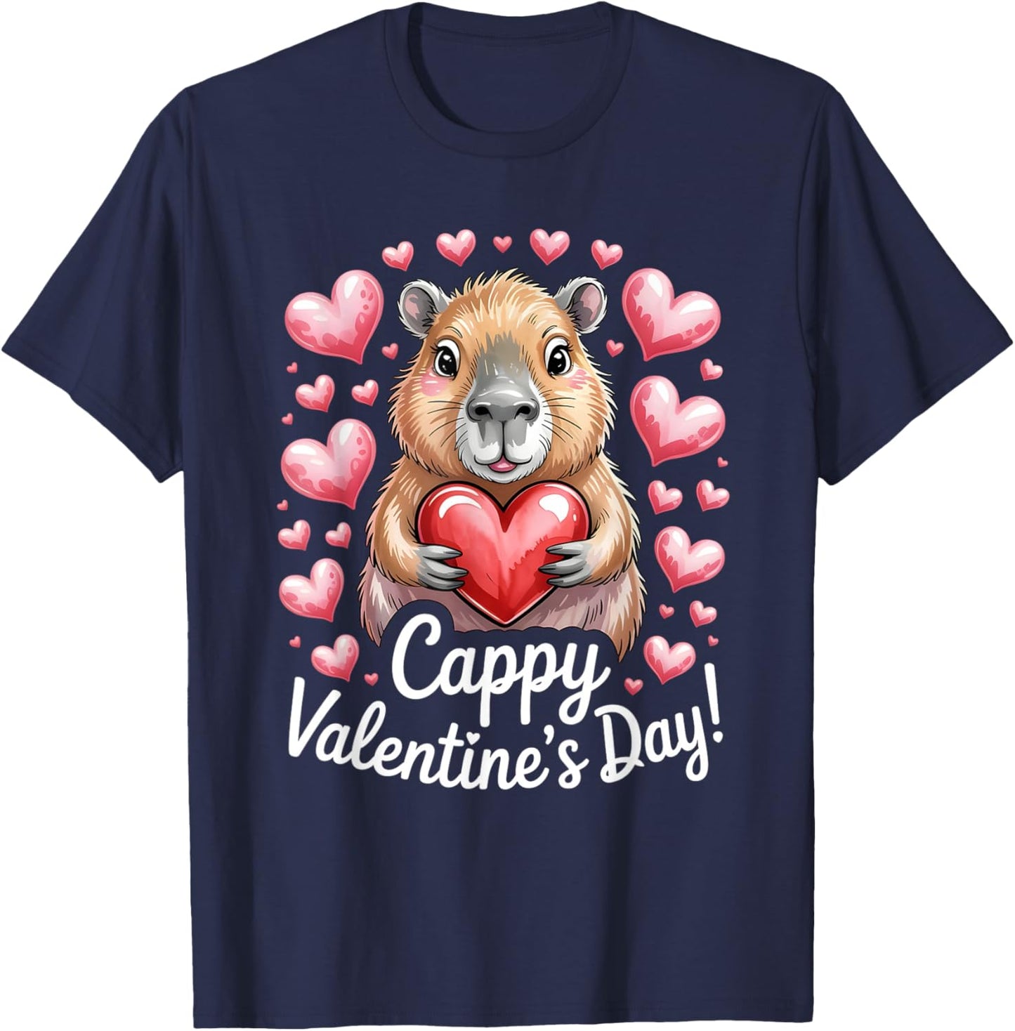 Cappy Valentine’s Day Cute Capybara Heart Design T-Shirt - T-Shirt | Navy