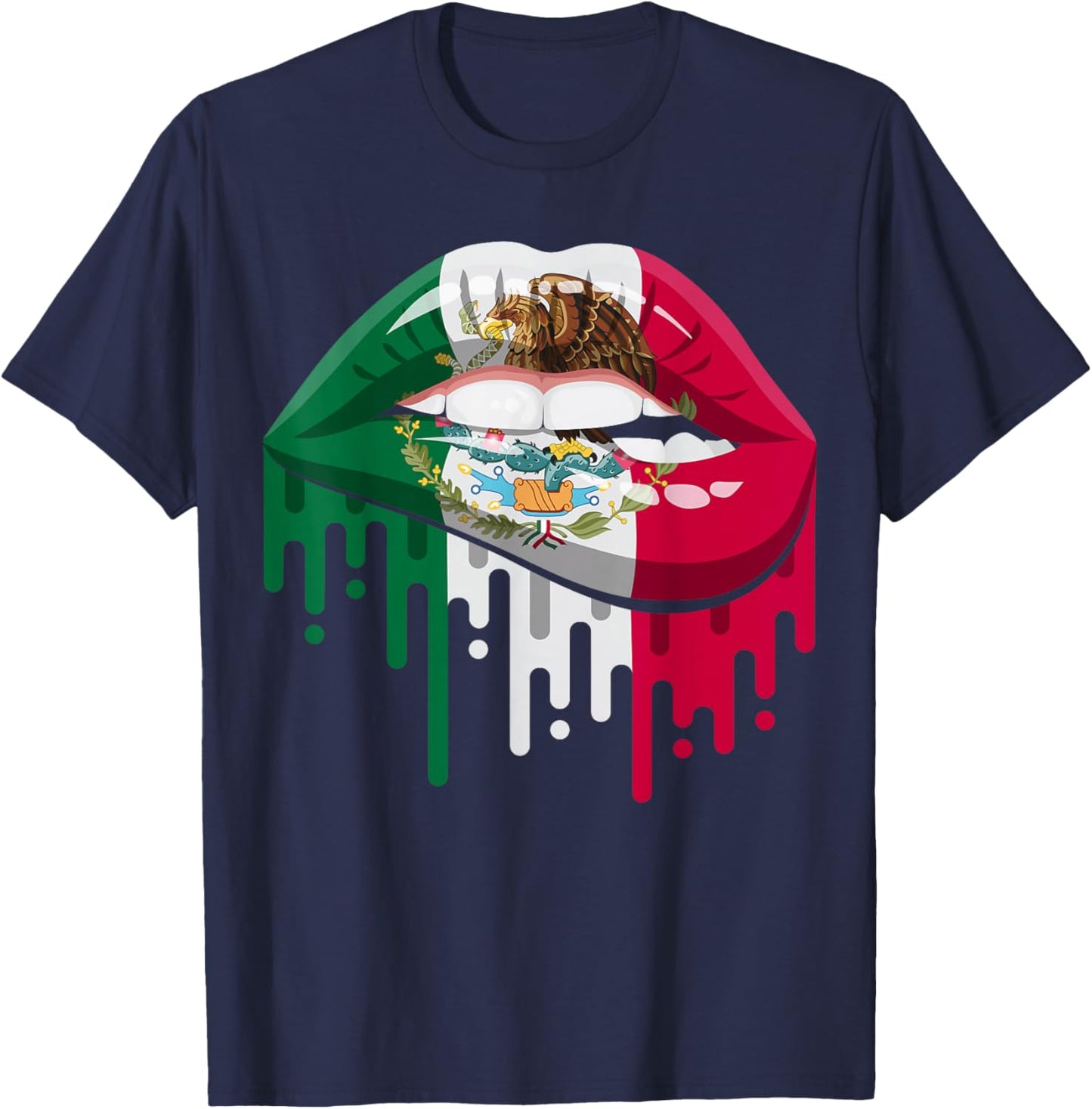 Mexican National Flag Women Lips Mexico Fan Pride Heritage T-Shirt - T-Shirt | Navy