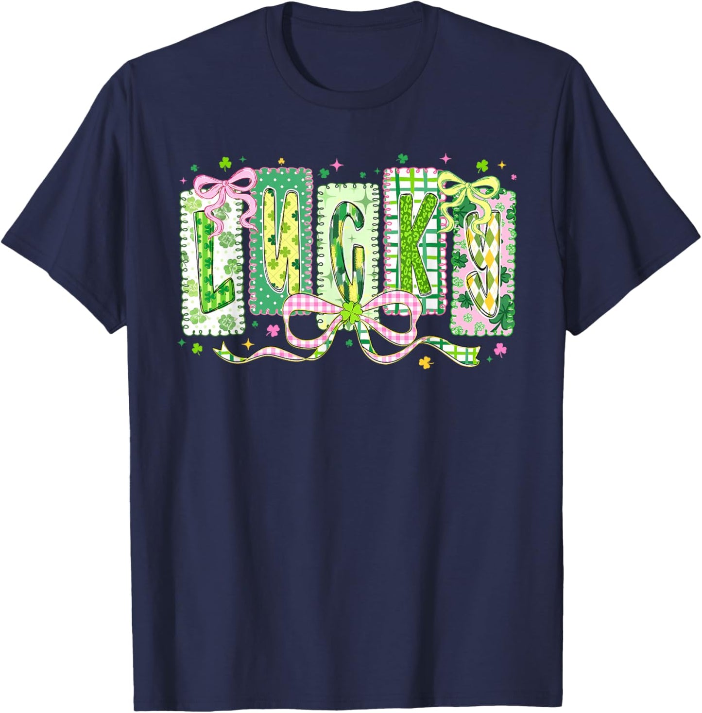 Coquette Bow St.Patrick's Day Lucky Shamrock Ireland Irish T-Shirt - T-Shirt | Navy