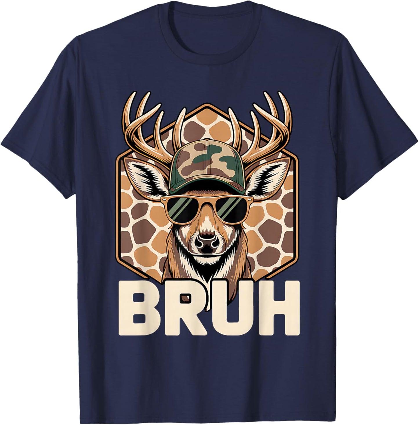 Bruh Deer Funny Deer Hunting Camo Hat Teen Kids Boys Hunter T-Shirt - T-Shirt | Navy