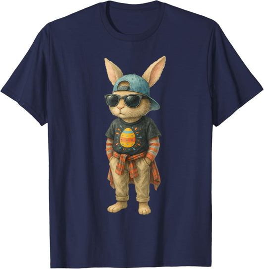 Bunny Face Sunglasses Happy Easter Day Rabbit Men Boys Kids T-Shirt - T-Shirt | Navy