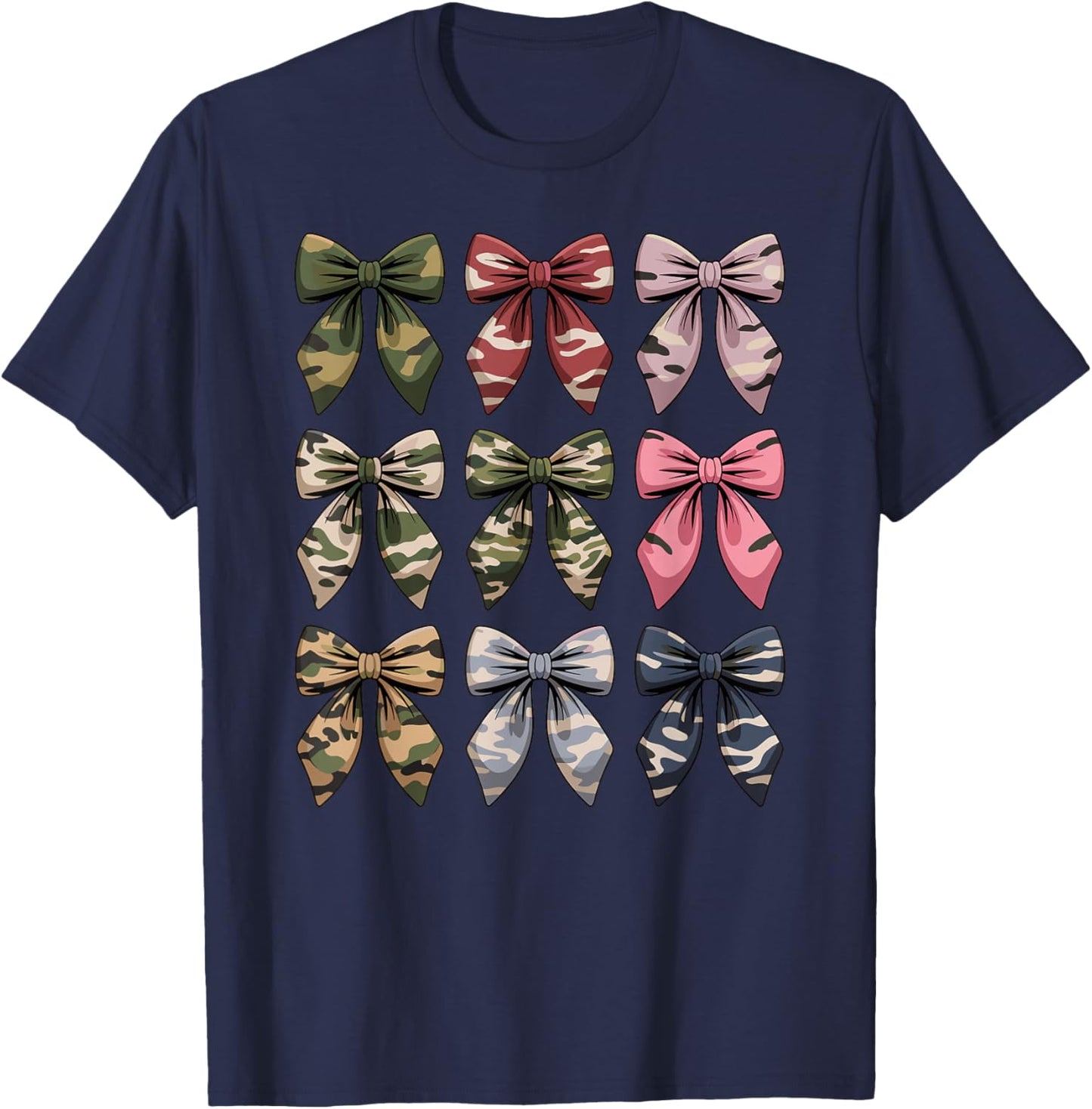 Camouflage Old Camo Bow Cute Country Hunting Women Girl T-Shirt - T-Shirt | Navy