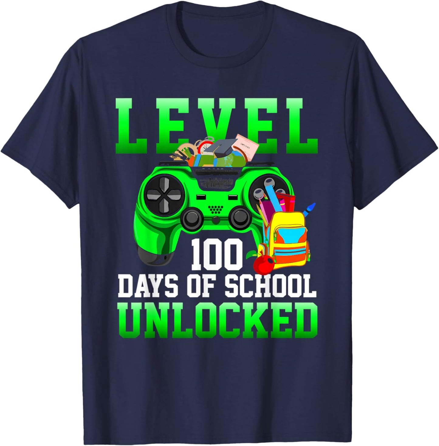 Level 100 Days of School Unlocked Boys Gamers Video Games T-Shirt - T-Shirt | Navy