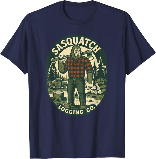 Sasquatch Logging Co. Vintage Style Bigfoot Lumberjack T-Shirt - T-Shirt | Navy