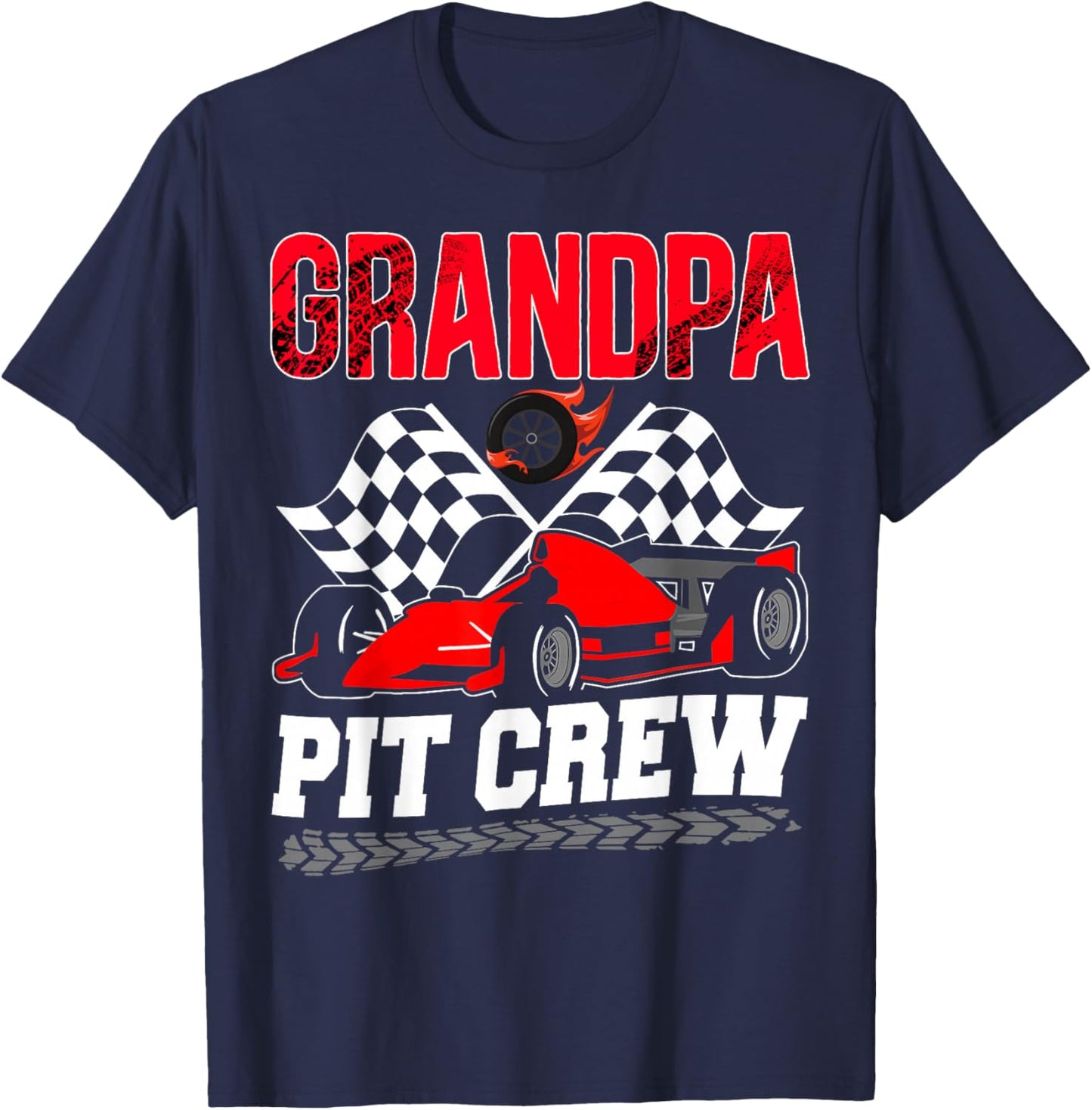 Grandpa Pit Crew Racing Family Race Car Birthday Boy T-Shirt - T-Shirt | Navy