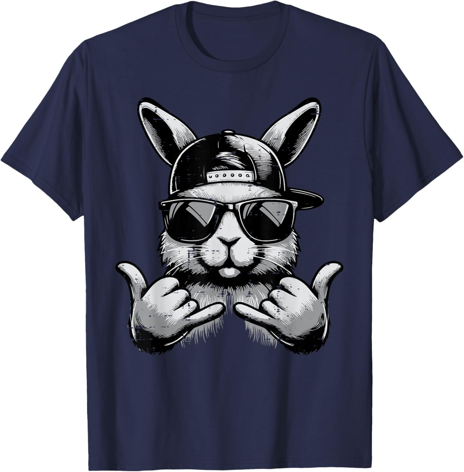 Easter Bunny Sunglasses Cap Hand Sign Men Kids Boys Youth T-Shirt - T-Shirt | Navy