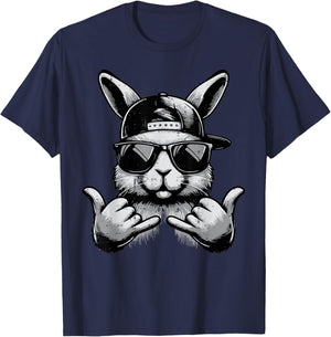 Easter Bunny Sunglasses Cap Hand Sign Men Kids Boys Youth T-Shirt - T-Shirt | Navy