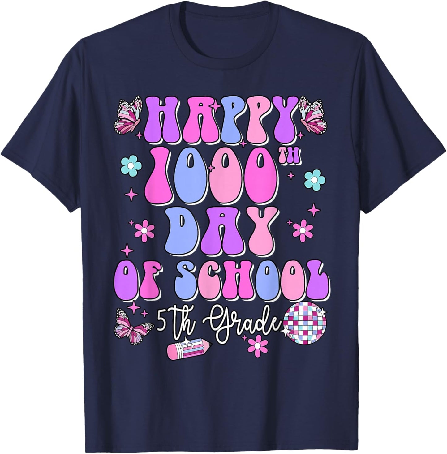 Happy 1000th Day of School Retro Disco 5th Grade Teacher Kid T-Shirt - T-Shirt | Navy