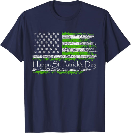 Retro Happy St. Patrick's Day US American Flag Shamrock T-Shirt - T-Shirt | Navy