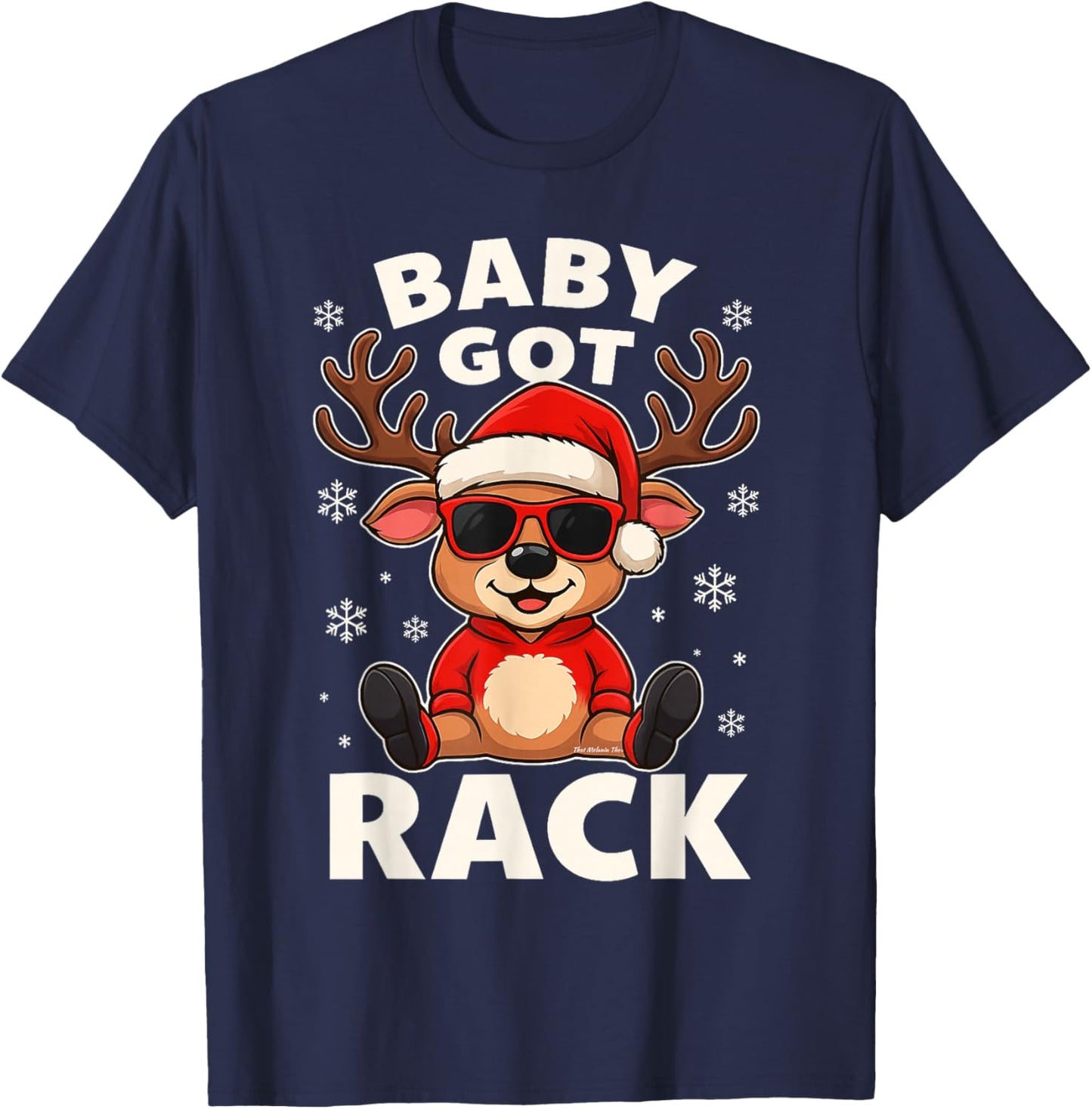 Baby Got Rack Cool Reindeer Funny Christmas Pun Hat Shades T-Shirt - T-Shirt | Navy
