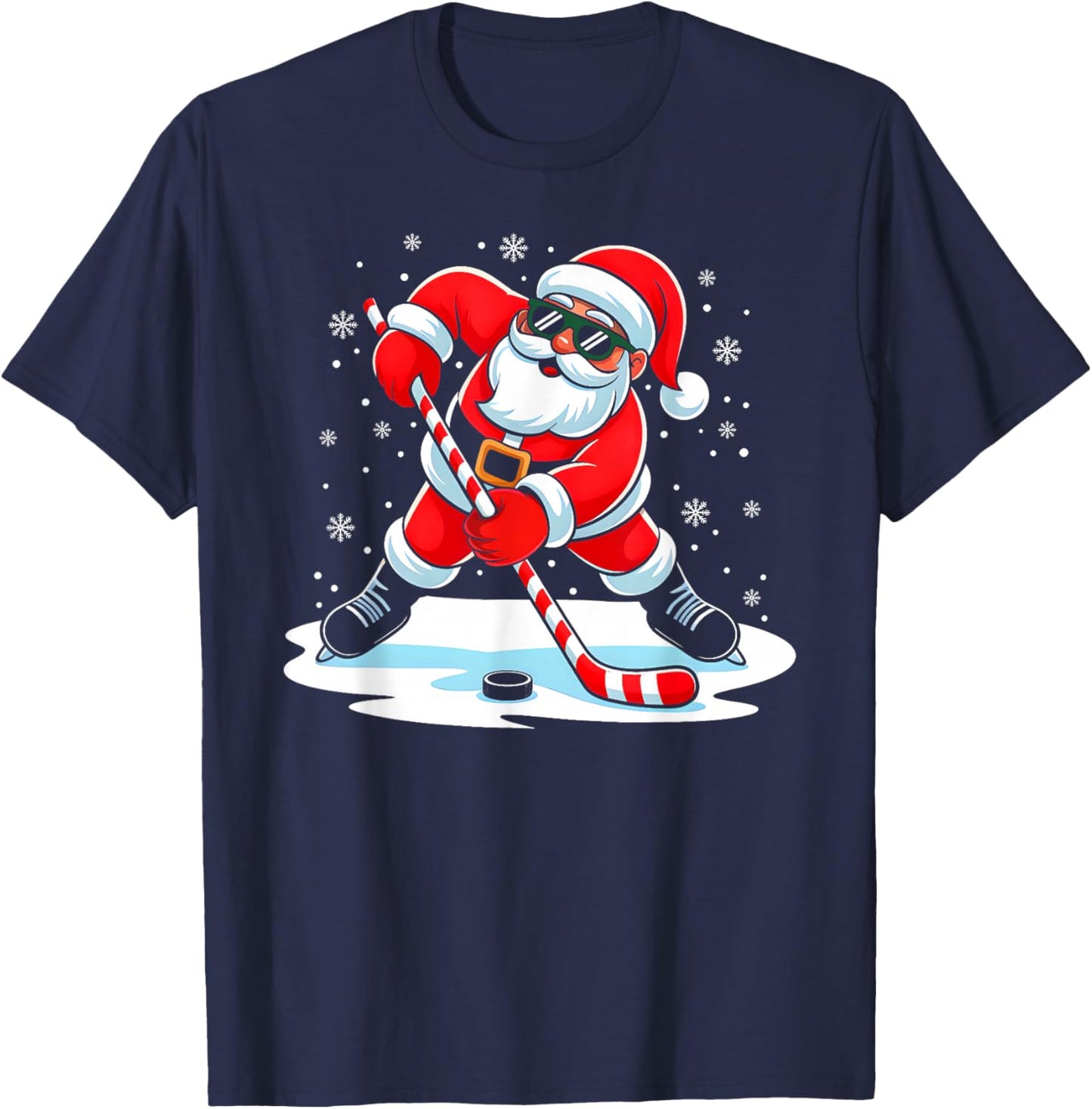 Santa Playing Ice Hockey Christmas Funny Xmas Men Boys Kids T-Shirt - T-Shirt | Navy