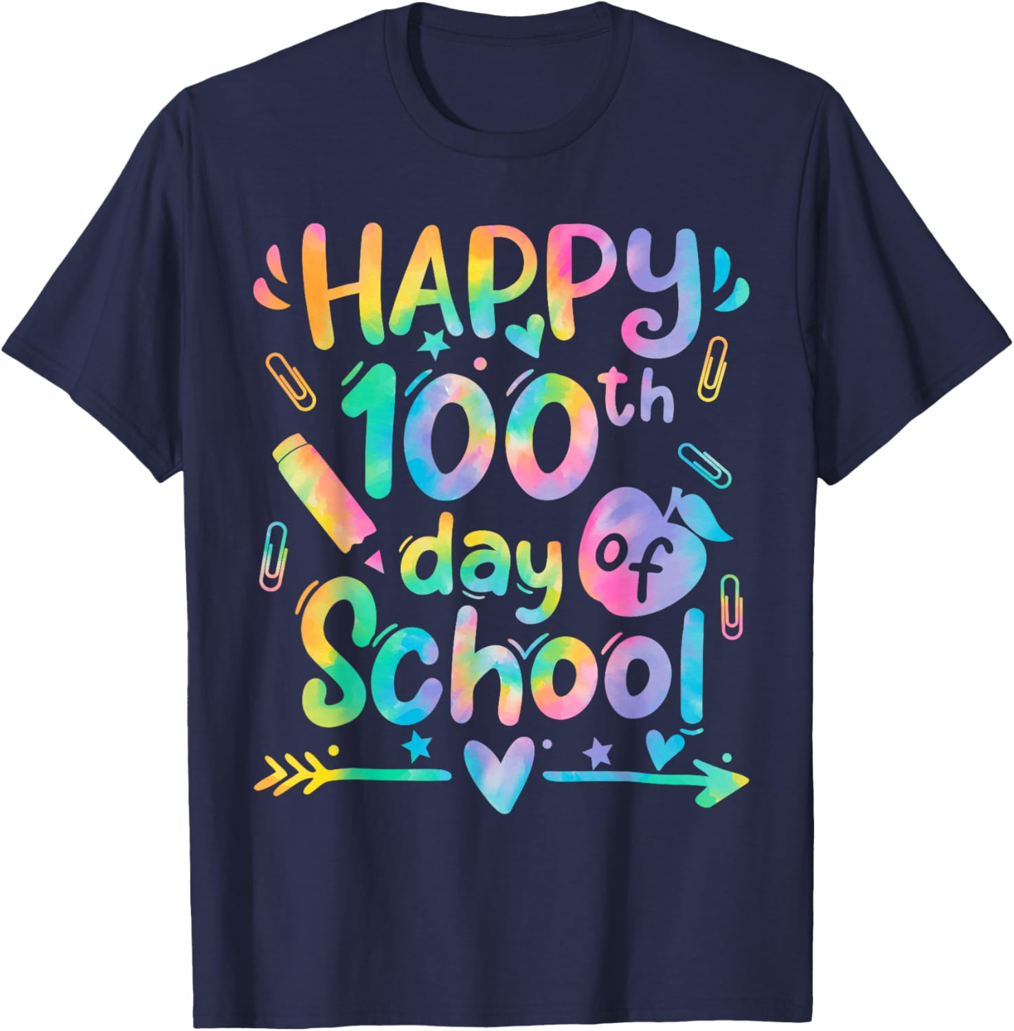 Happy 100th Day of School Teacher Student Tie Dye 100 Days T-Shirt - T-Shirt | Navy