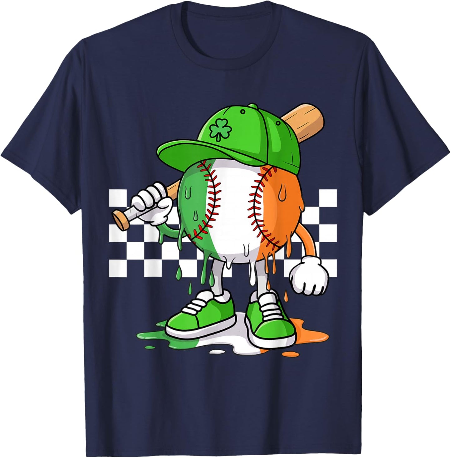 Boys St Patricks Day Irish Flag Kids Baseball Ice Cream Drip T-Shirt - T-Shirt | Navy
