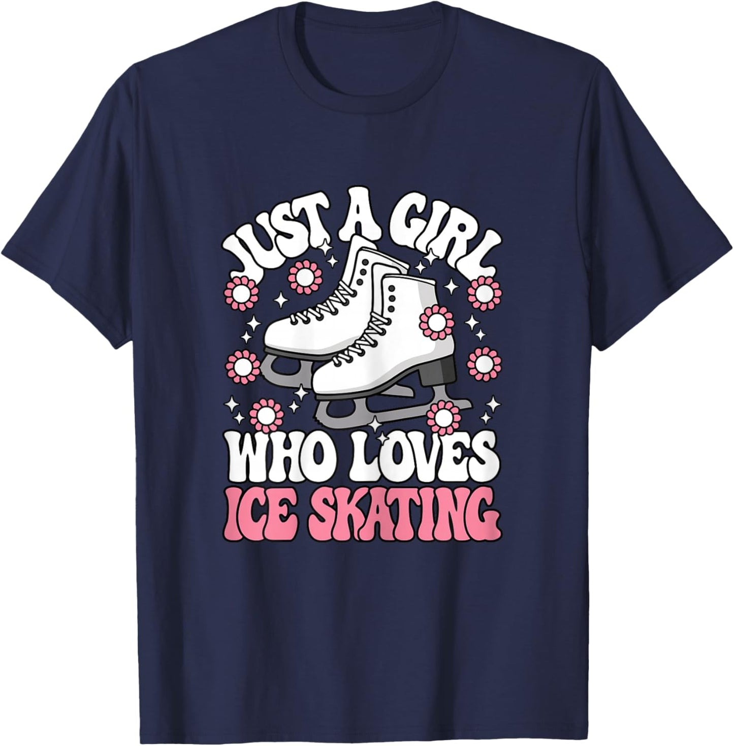 Just A Girl Who Loves Ice Skating Cute Ice Skater Girls Kids T-Shirt - T-Shirt | Navy