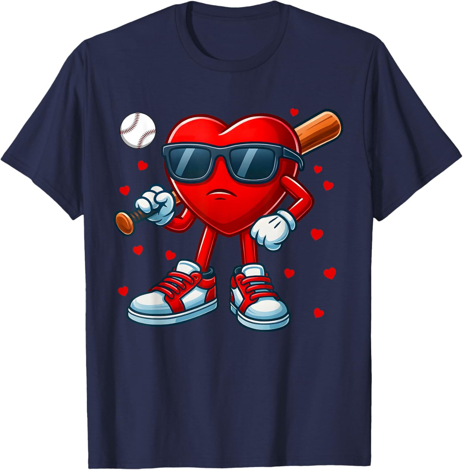 Funny Heart Love Baseball Valentine Outfit Men Boy T-Shirt - T-Shirt | Navy