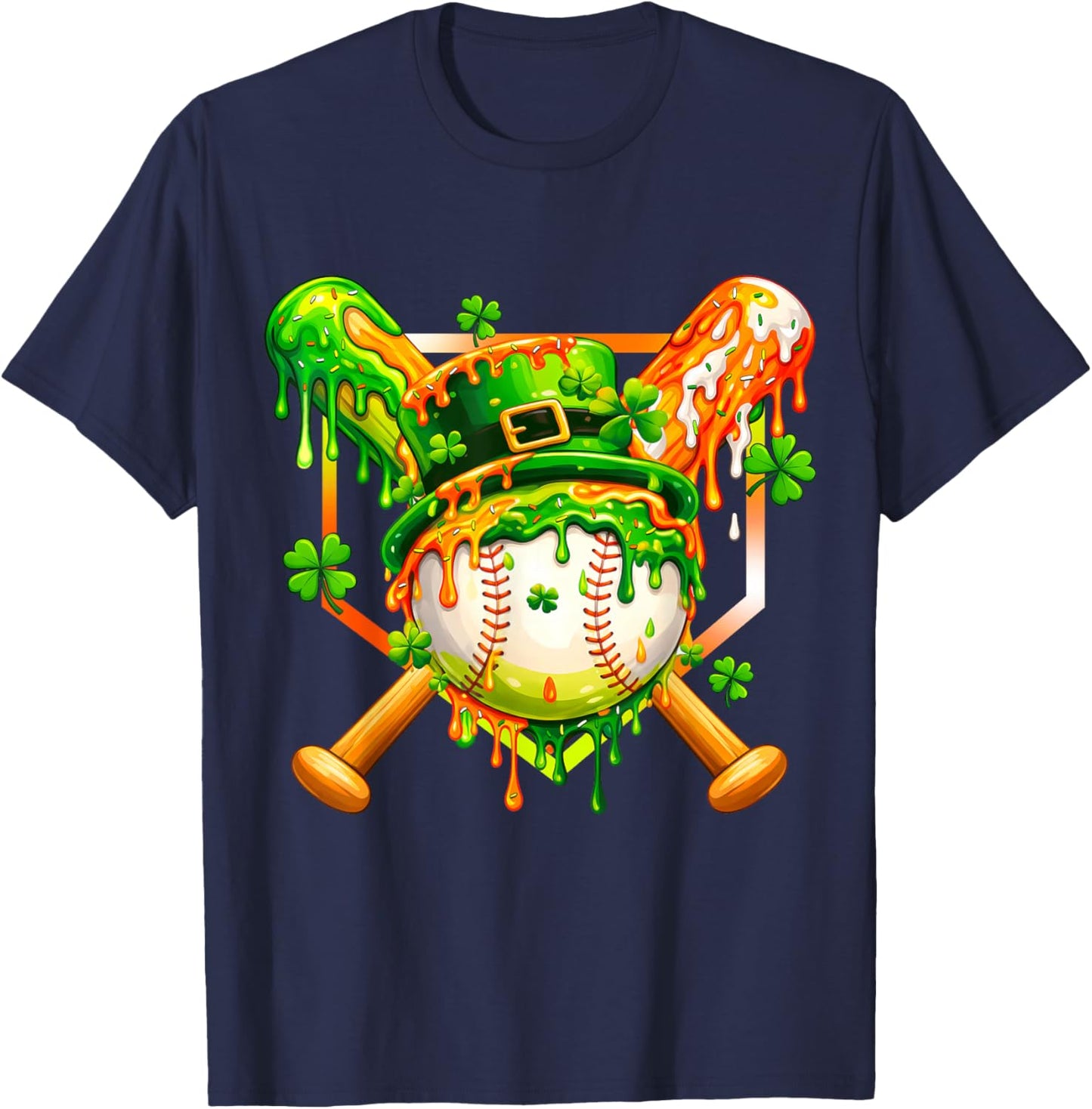 Kids St Patricks Day Baseball Drip Ice Cream Boys Shamrock T-Shirt - T-Shirt | Navy
